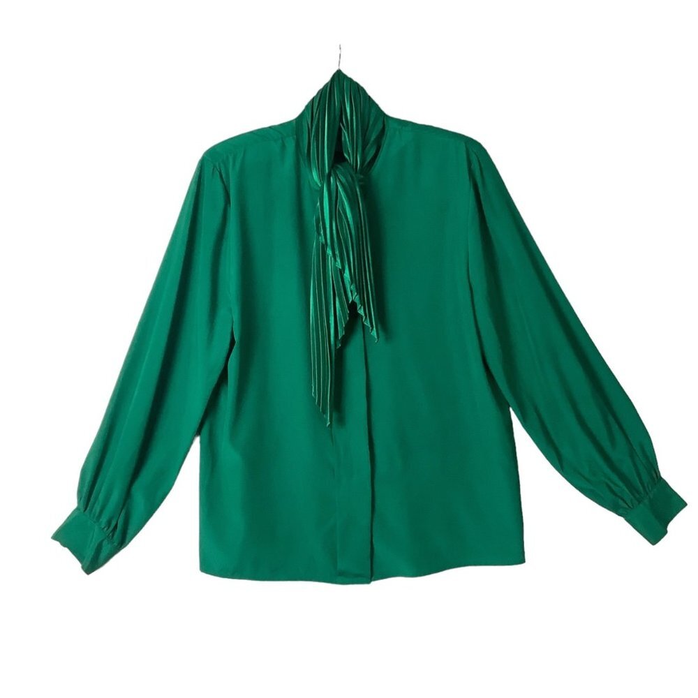 Vintage 1991 Sonya Ratay for San André Lavallière Collar Blouse Women 12 Green